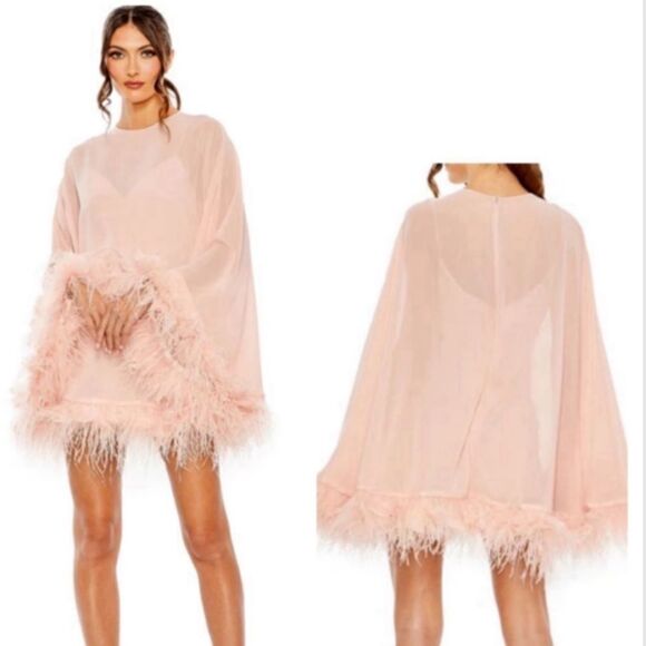 NWT MAC DUGGAL TRAPEZE DRESS WITH FEATHER TRIM 11622 $ 598.00 - Picture 2 of 11